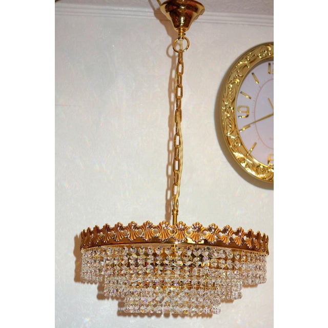 Vintage Brass, Lead Crystal, and 24k Gold-Plated Chandelier from Sölken Leuchten, 1970s For Sale - Image 4 of 10