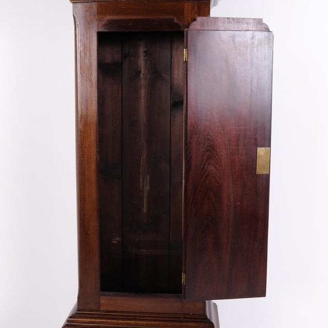 English Mahogany Longcase Clock with Marquetry and Brass Dial, 1880s For Sale - Image 9 of 13
