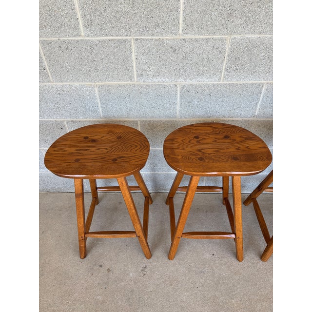 Rustic Hunt Country Furniture Saddle Bottom Oak Counter Stools - Set of 4 For Sale - Image 3 of 10