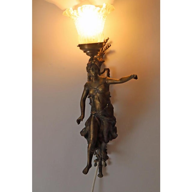 Art Nouveau Figural Wall Sconces of Sailor and Female Farmer, France, 1890, Set of 2 For Sale - Image 4 of 18