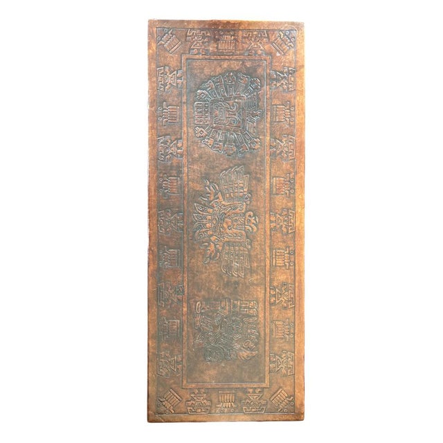 Rustic Spanish Colonial Revival Coffee Table with Embossed Leather Top, 1980s For Sale - Image 3 of 6