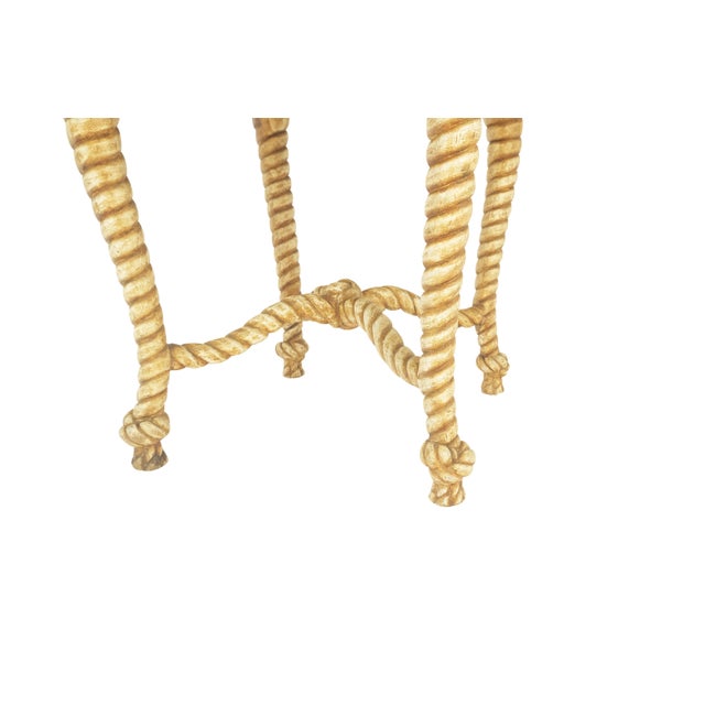 Wood Round Marble Top Carved Wood "Rope & Knots" Legs Base Center Lamp Table Stand For Sale - Image 7 of 12
