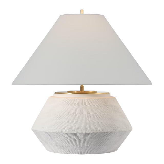 Transitional Thomas O'Brien by Visual Comfort Signature Aten 23" Table Lamp in Plaster White with Linen Shade For Sale - Image 3 of 3