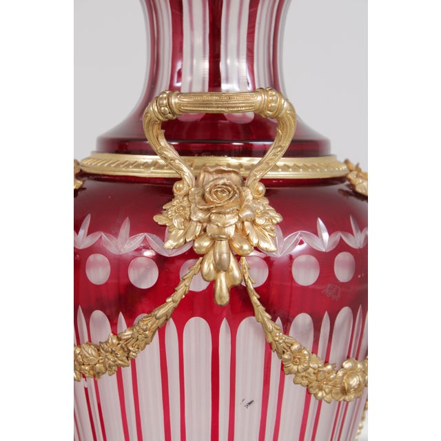 Pair Palatial Bohemian Cut to Clear Crystal Bronze Urns For Sale - Image 17 of 18