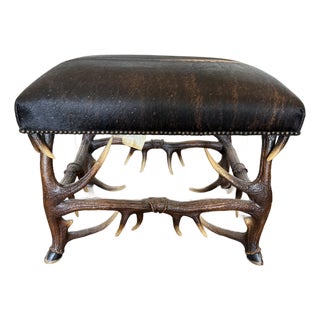 Faux Hide and Antler Ottoman For Sale