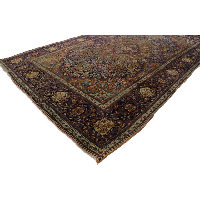 21688 Antique Persian Ateshoglou Kashan Rug, 04'03 x 06'06. Austere elegance meets relaxed familiarity in this hand...