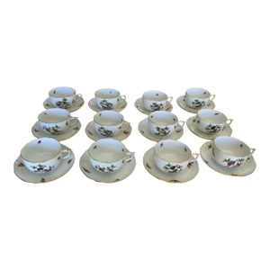 Herand Rothschild Bird Complete Set of 12 Flat Cup & Saucer Set Porcelain Ro/724 Made in Hungary - Set of 24
