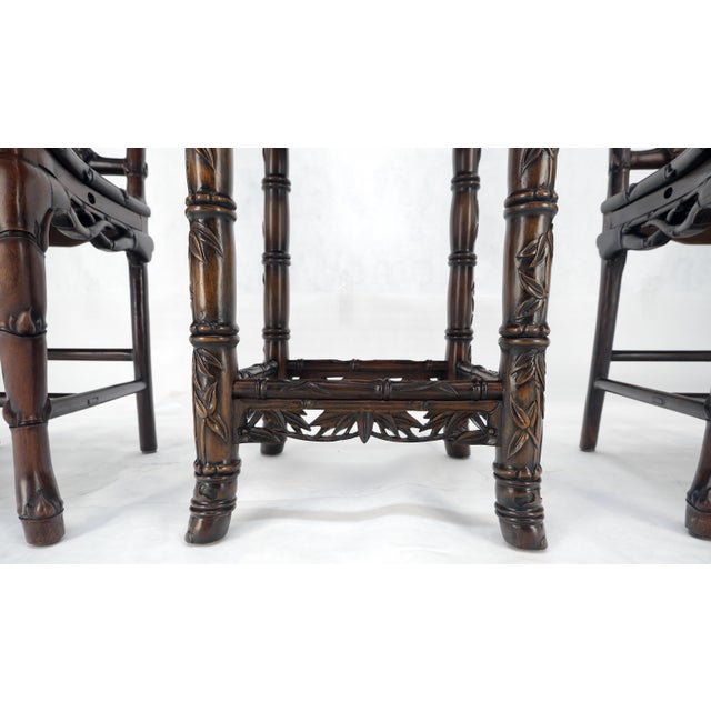 Very Fine Carved Solid Rosewood Faux Bamboo Lamp Table Two Chairs Set For Sale - Image 11 of 12