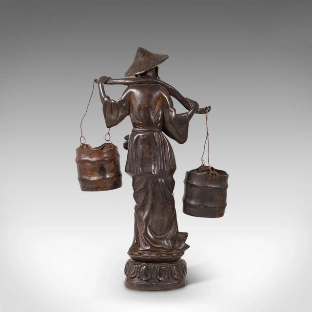 Bronze Late 19th Century Tall Antique Decorative Chinese Bronze Water Carrier Statue For Sale - Image 8 of 13
