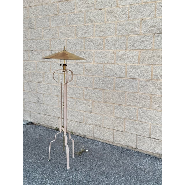 Modern 20th Century Modern Brass Floor Lamp With Tray Shade and Tripod Base For Sale - Image 3 of 10