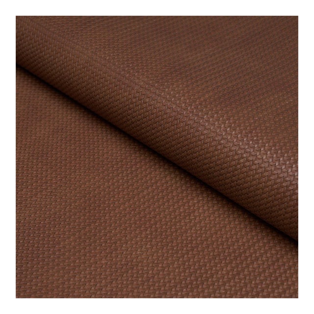Sample - Schumacher Vegan Leather Rattan Indoor/Outdoor Fabric in Chocolate For Sale