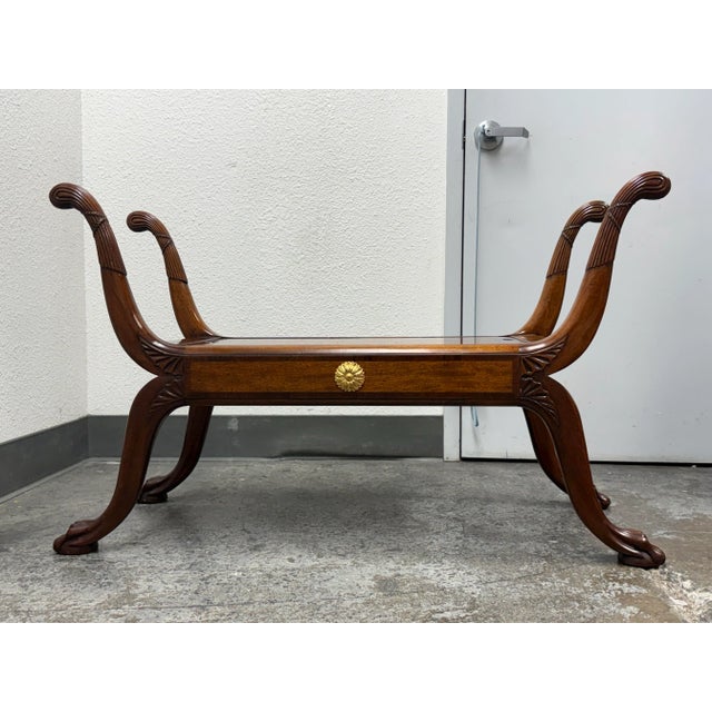 Burton Ching Regency Mahogany Curule Bench For Sale - Image 4 of 12