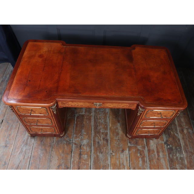 French Burr Walnut Pedestal Desk with Gilt Bronze Ormolu Mounts, 1880s For Sale - Image 16 of 18
