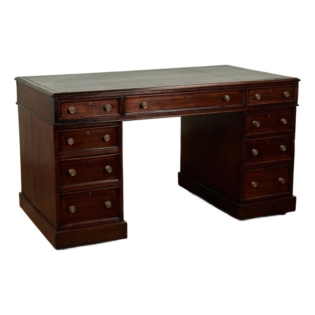 Antique English Double Pedestal Leather Top Desk For Sale