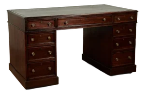 Antique English Double Pedestal Leather Top Desk