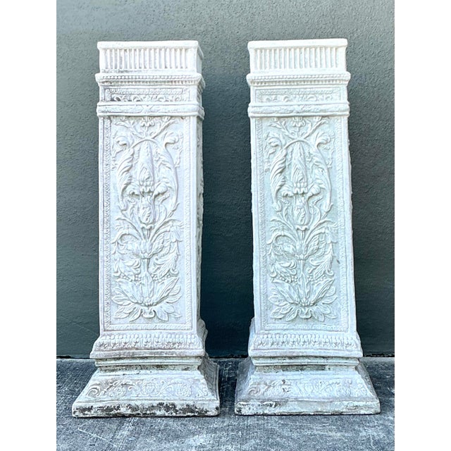 Vintage Cast Concrete Relief Pedestals - A Pair For Sale - Image 9 of 12