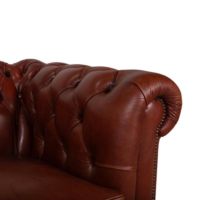 Vintage Chesterfield Leather Three-Seater Brown Sofa For Sale - Image 3 of 16