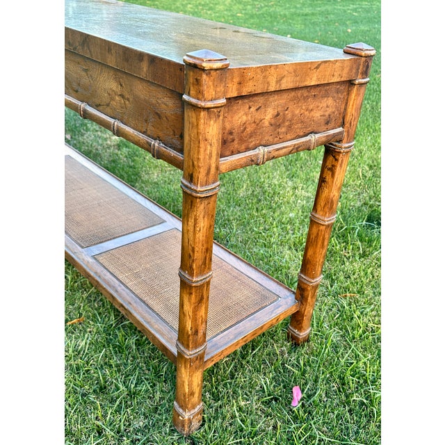 Transitional Vintage Drexel Heritage Faux Bamboo and Cane Console Table For Sale - Image 3 of 9