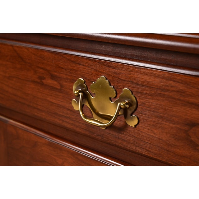 Brown Henkel Harris American Colonial Solid Cherry Wood Breakfront or Sideboard Buffet With Hutch Top, 1977 For Sale - Image 8 of 15