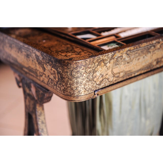 Paint Regency Chinese Qing Chinoiserie Hand-Painted Lacquered Sewing Table For Sale - Image 7 of 14