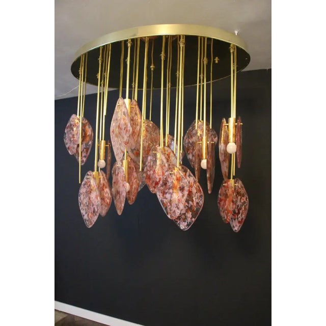 Mid-Century Italian Modern Brass and Pink Glass Chandelier, 1980s For Sale - Image 11 of 18