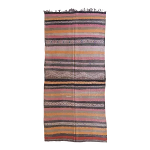 Moroccan Striped Flatwoven Kilim Rug - 12.1 X 5.6 Ft