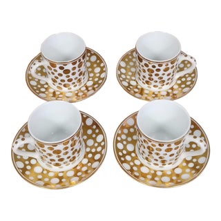 1990s Emilio Bergamin Taitu Diva Gold Dot Demitasse Set- 8 Pieces For Sale