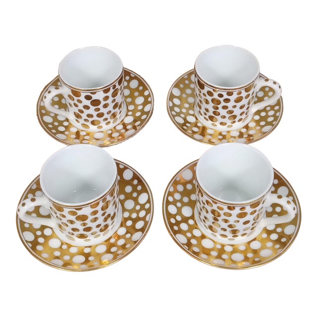 1990s Emilio Bergamin Taitu Diva Gold Dot Demitasse Set- 8 Pieces For Sale