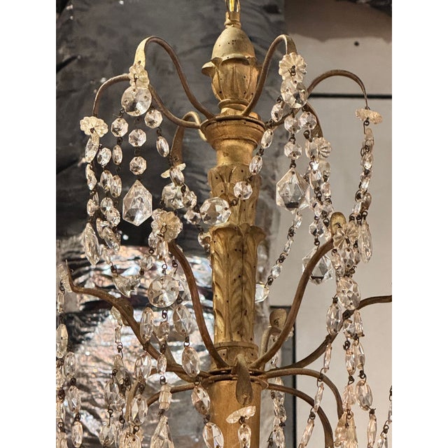 Gold Pair of 19th C. Italian Giltwood and Crystal Chandeliers For Sale - Image 8 of 8