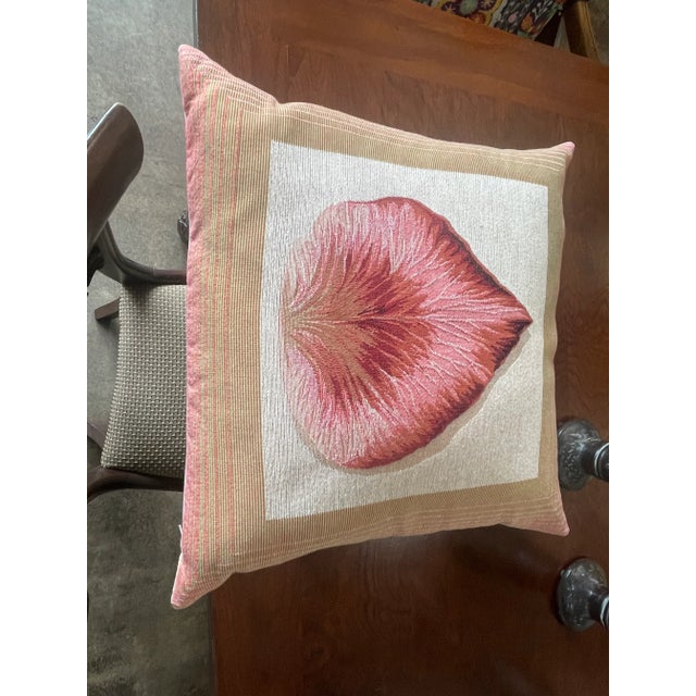 Tapestry Pillow From Belgium With Beige Cotton Velvet Backs and Zipper Cover, Non-Allergenic Polyester Fiber Inserts For Sale - Image 9 of 9