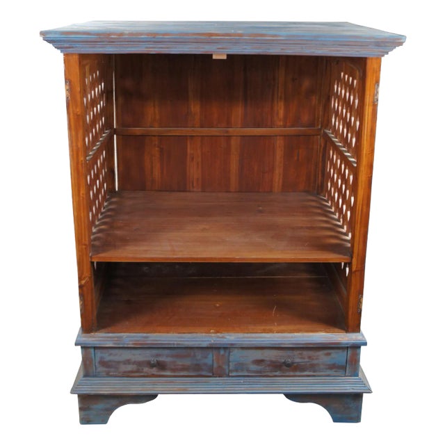 Vintage Mahogany Lattice Tv Cabinet Console Linen Press For Sale