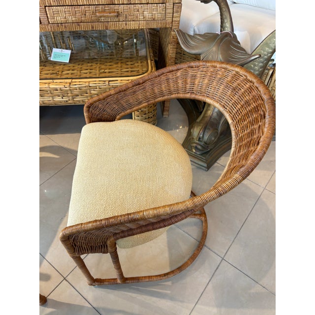 Vintage 5 Pc. Rattan Wicker Dining or Game Table & Barrel Chairs Set For Sale - Image 12 of 12