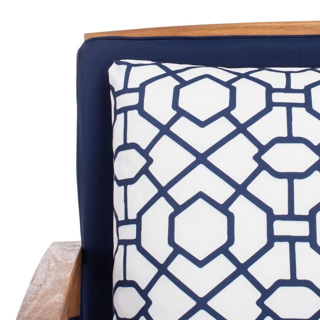 Spritely Home Fontana 4-Piece Outdoor Set, Natural/Navy Cushion With Blue & White Mosaic Pillows For Sale - Image 4 of 10