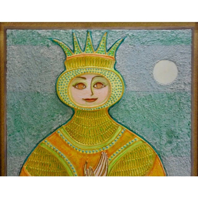 The vibrant colors make up this unique 3D Mid-Century painting by John Nartker. The pebbled background allows the graceful...