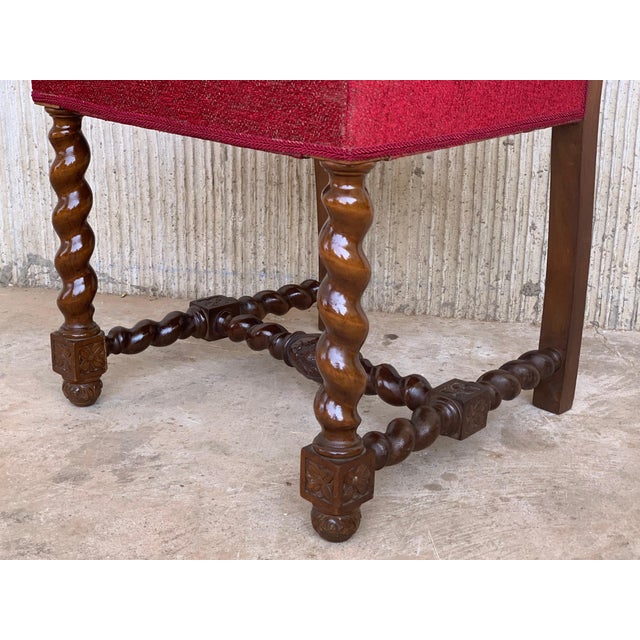 Early 20th Century Spanish Carved Walnut Set of Six Chairs with Red Velvet Seat and Back For Sale - Image 14 of 18