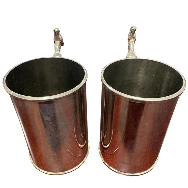 Gucci Vintage Gucci Italy Silver-Tone Deer Handle Mugs - Pair For Sale - Image 4 of 10