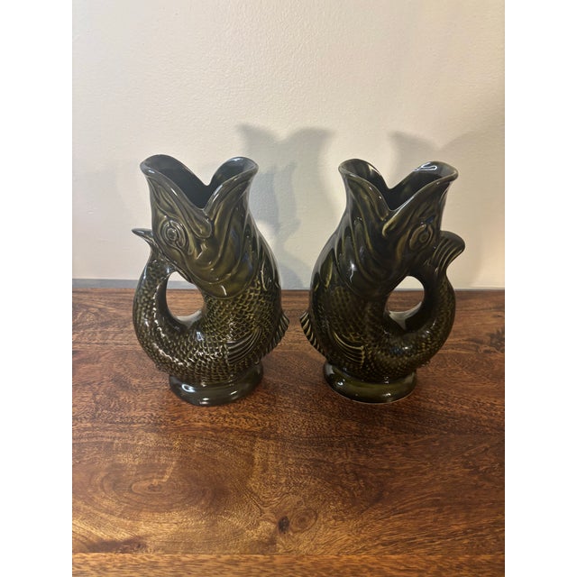 Vintage Dartmouth Pottery Gluggle Jugs, Vases - Pair - 1950s England For Sale - Image 4 of 10