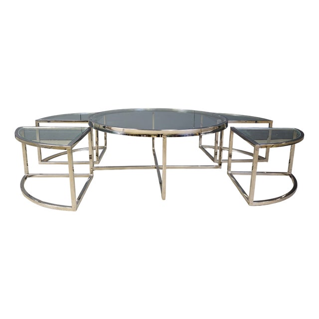 Vintage Chrome Coffee Table Set from Roche Bobois, 1970s, Set of 5 For Sale