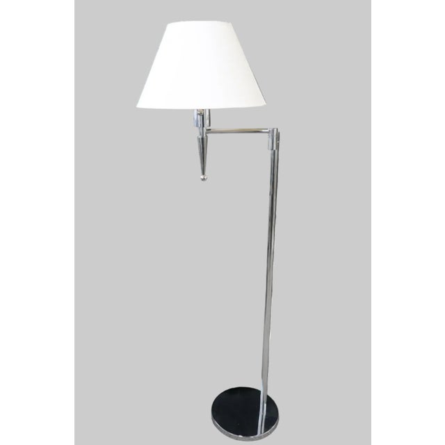 1970s Chrome Casella Floor Lamp With Swinging Arm and Empire Lampshade For Sale - Image 5 of 10