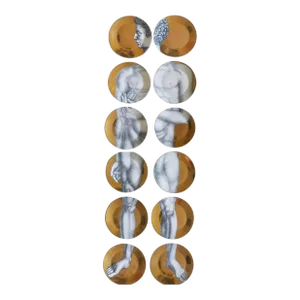 Vintage Piero Fornasetti Gold Adam Porcelain Plates- Set of Twelve