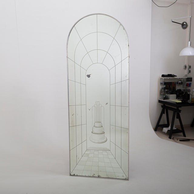 Large wall mirror by Luigi Fontana. Metal frame. Stamped L. Fontana Genova.