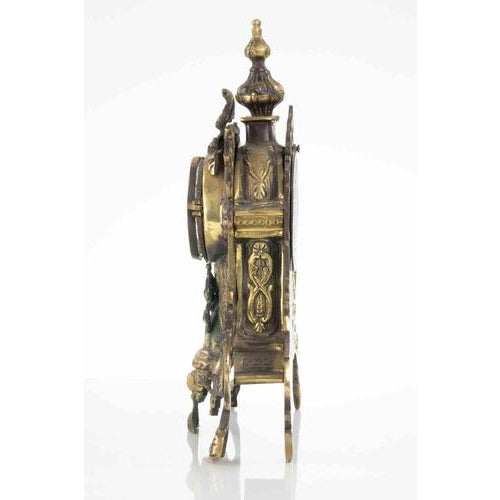 Victorian Brass and Art Glass Table Clock, UK, Late 19th Century For Sale - Image 3 of 6