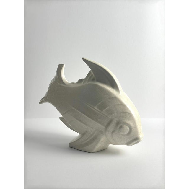 Art Deco Craquele Ceramic Koi Fish Sculpture by Lejan for Orchies, France, 1930s For Sale - Image 4 of 12