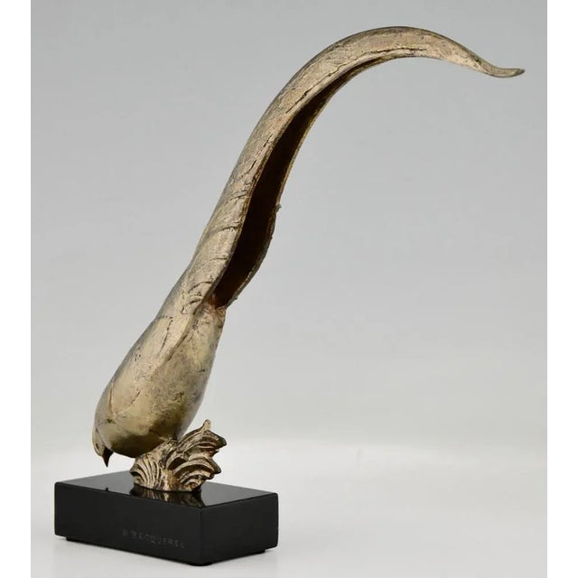 Andre Vincent Becquerel, Art Deco Pheasant, 1925, Bronze & Marble For Sale - Image 3 of 12