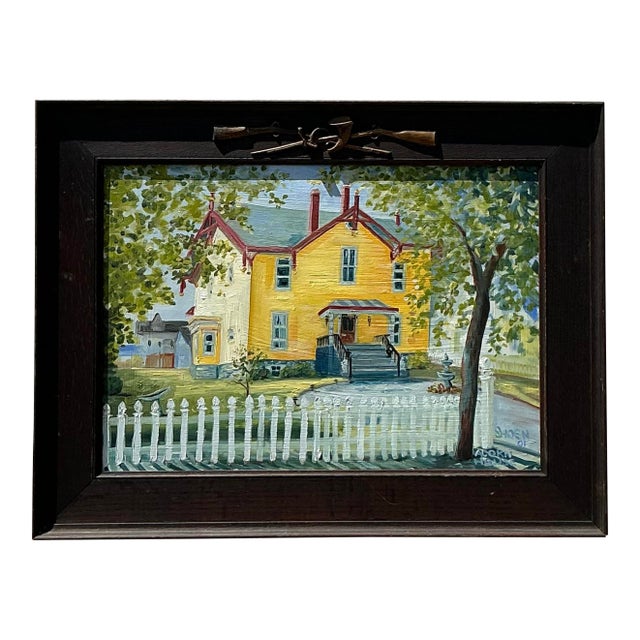 Vintage Boho Primitive Landscape Oil on Board For Sale