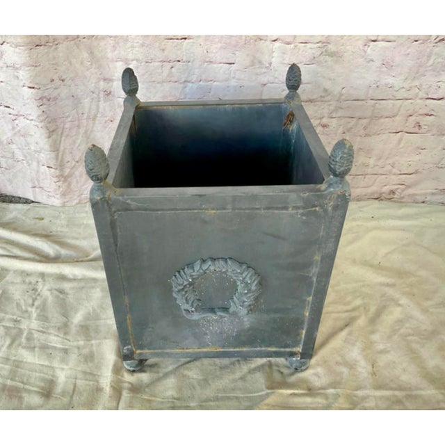 Neoclassical Metal Planters With Laurel Wreath Motif, Pair For Sale - Image 9 of 11
