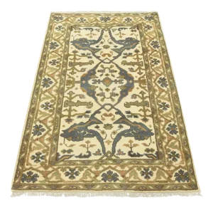 Oushak Rug 4’1” X 6′ Ivory Wool Tribal Hand-Knotted Oriental Carpet