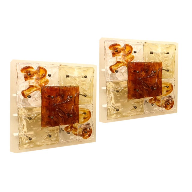 Mid Century Modern Italian Venini Murano Clear Amber Glass