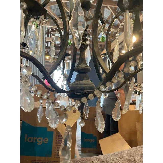 French French Iron and Crystal Chandelier – 1940s Vintage Fixture For Sale - Image 3 of 7