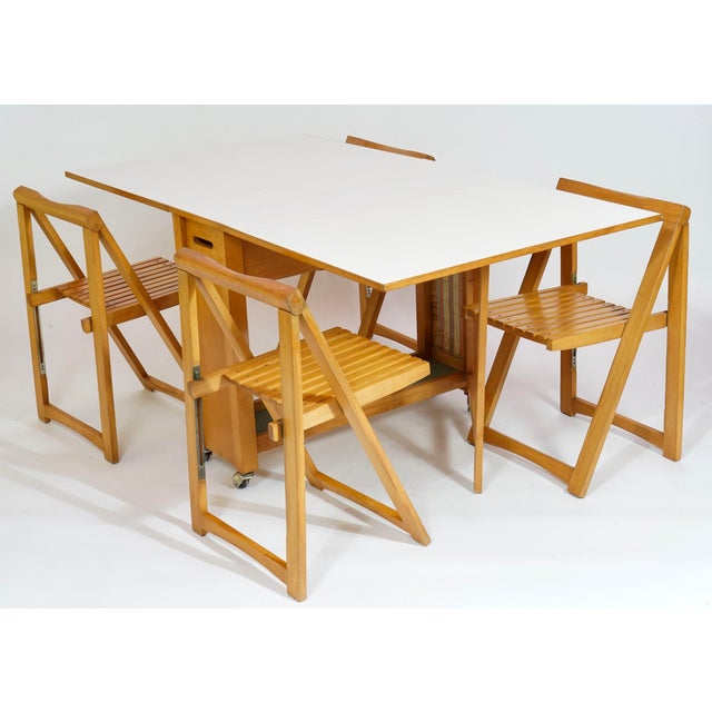 1970s Mid-Century Modern Compact Drop-Leaf Dining Table With 4 Chairs - Set of 5 For Sale - Image 9 of 16